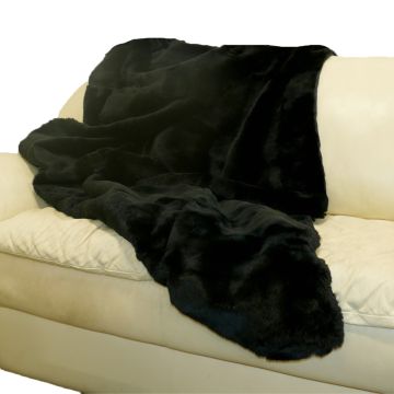 Rex Rabbit Fur Throw Blanket - Black