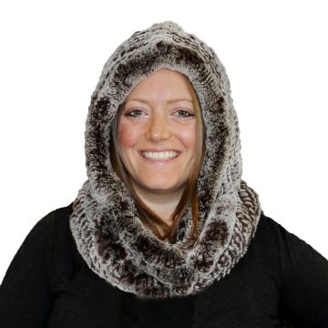 Rex Rabbit Fur Infinity Hood Scarf - Brown With Frosted Tips  #4066