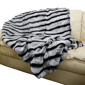 Rex Rabbit Fur Throw Blanket - Chinchilla 