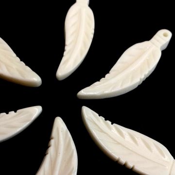 Small Real Bone Carved Feathers - (Qty 5)