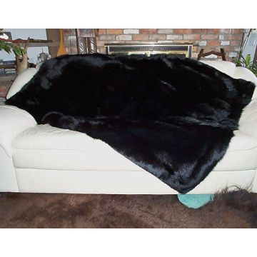 Black Dyed Blue Fox Fur Throw Blanket 48" X 64"