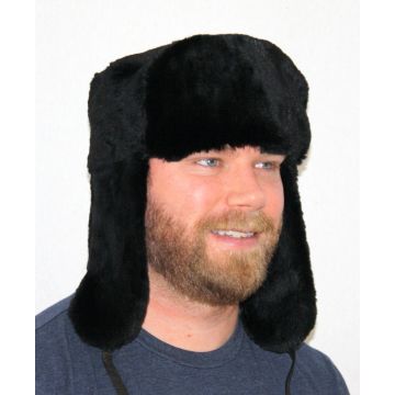 Black Sheared Beaver Fur Russian Trooper Style Hat