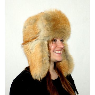 Red Coyote Fur Russian Trooper Style Hat