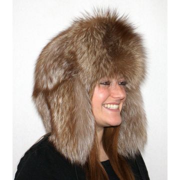 Burgundy Fox Fur Russian Trooper Style Hat