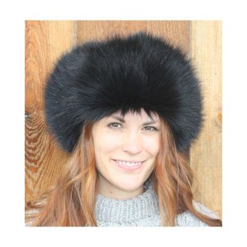 Black Dyed Raccoon Fur Russian Trooper Style Hat