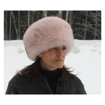 Blue Fox Fur Pill Box Hat - Pink-dyed