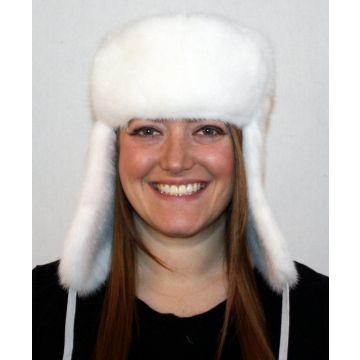 White Mink Fur Russian Trooper Style Hat
