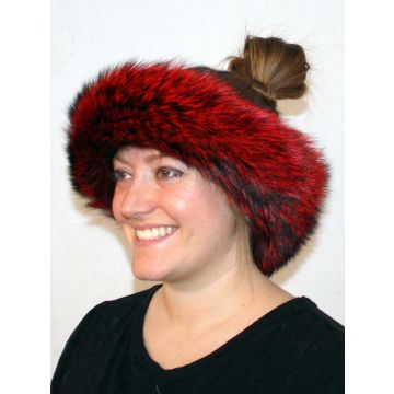 Red-dyed Silver Fox Fur Headband | Fur Neck Warmer | Fur Neck Collar