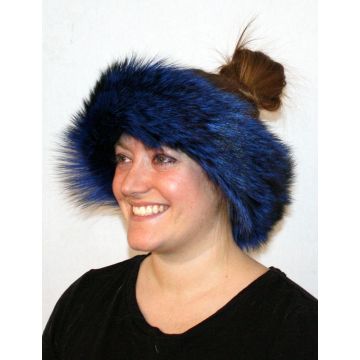Blue-dyed Silver Fox Fur Headband | Fur Neck Warmer | Fur Neck Collar