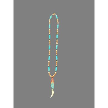 Fox Tooth with Beaded Feather Necklace #965