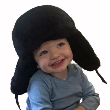 Kids Rex Rabbit & Leather Russian Trooper Style Hat - Black
