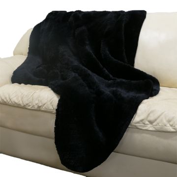 Rex Rabbit Fur Throw Blanket - Knit Black