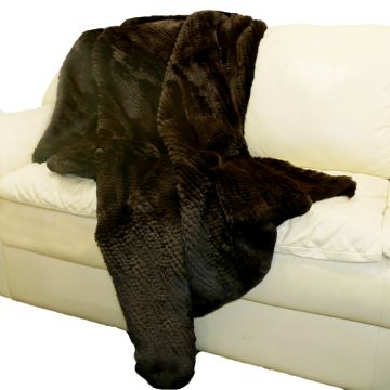 Rex Rabbit Fur Throw Blanket - Knit Brown