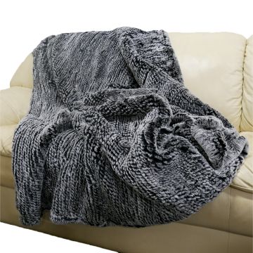 Rex Rabbit Fur Throw Blanket - Knit Gray