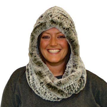 Rex Rabbit Fur Infinity Hood Scarf - Gray with Frosted Tips #4069