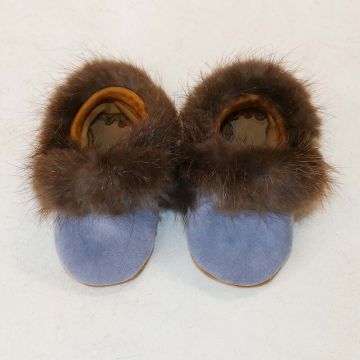 Genuine Leather and Natural Beaver Fur Baby Moccasins/Slippers