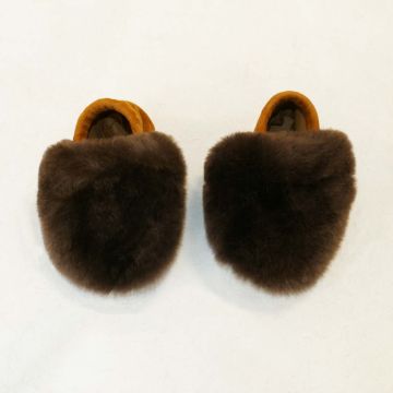 Genuine Leather and Plucked and Sheared Beaver Fur Baby Moccasins/Slippers