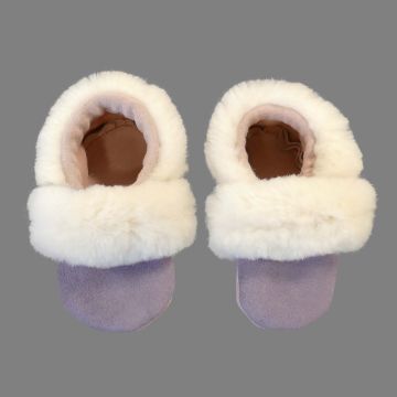 Genuine Leather and Cream Plucked and Sheared Beaver Fur Baby Moccasins/Slippers