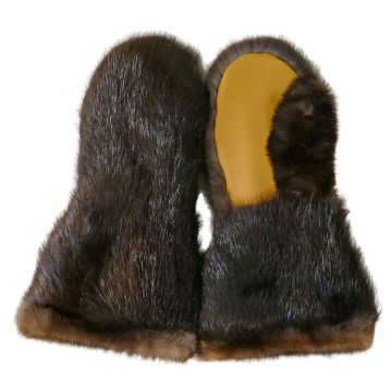 Natural Beaver with Otter Trim Fur Mittens