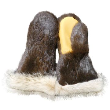 Natural Beaver with Badger Trim Fur Mittens