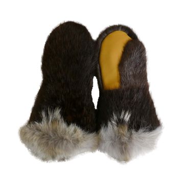 Natural Beaver with Coyote Trim Fur Mittens