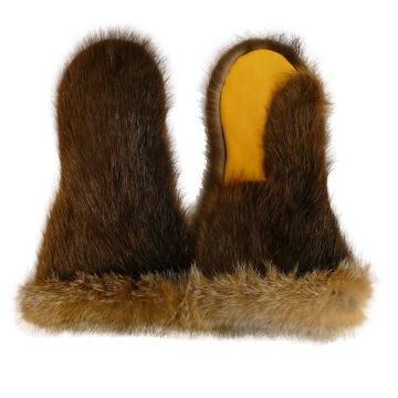 Natural Beaver with Lynx Trim Fur Mittens