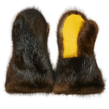 Natural Black Beaver Fur Mittens