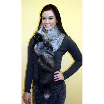 Silver Fox Fur Scarf With Tail #svtl
