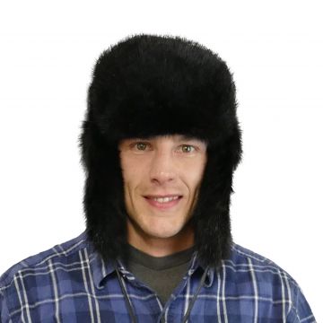 Authentic Black Dyed Muskrat Fur Russian Trooper/Ushanka Style Hat