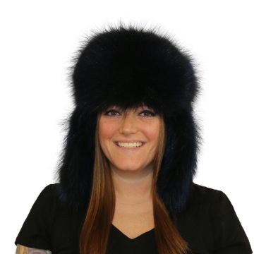 Sapphire Dyed Raccoon Fur Russian Trooper Style Hat