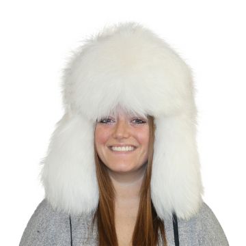 White Finn Raccoon Fur Russian Trooper Style Hat